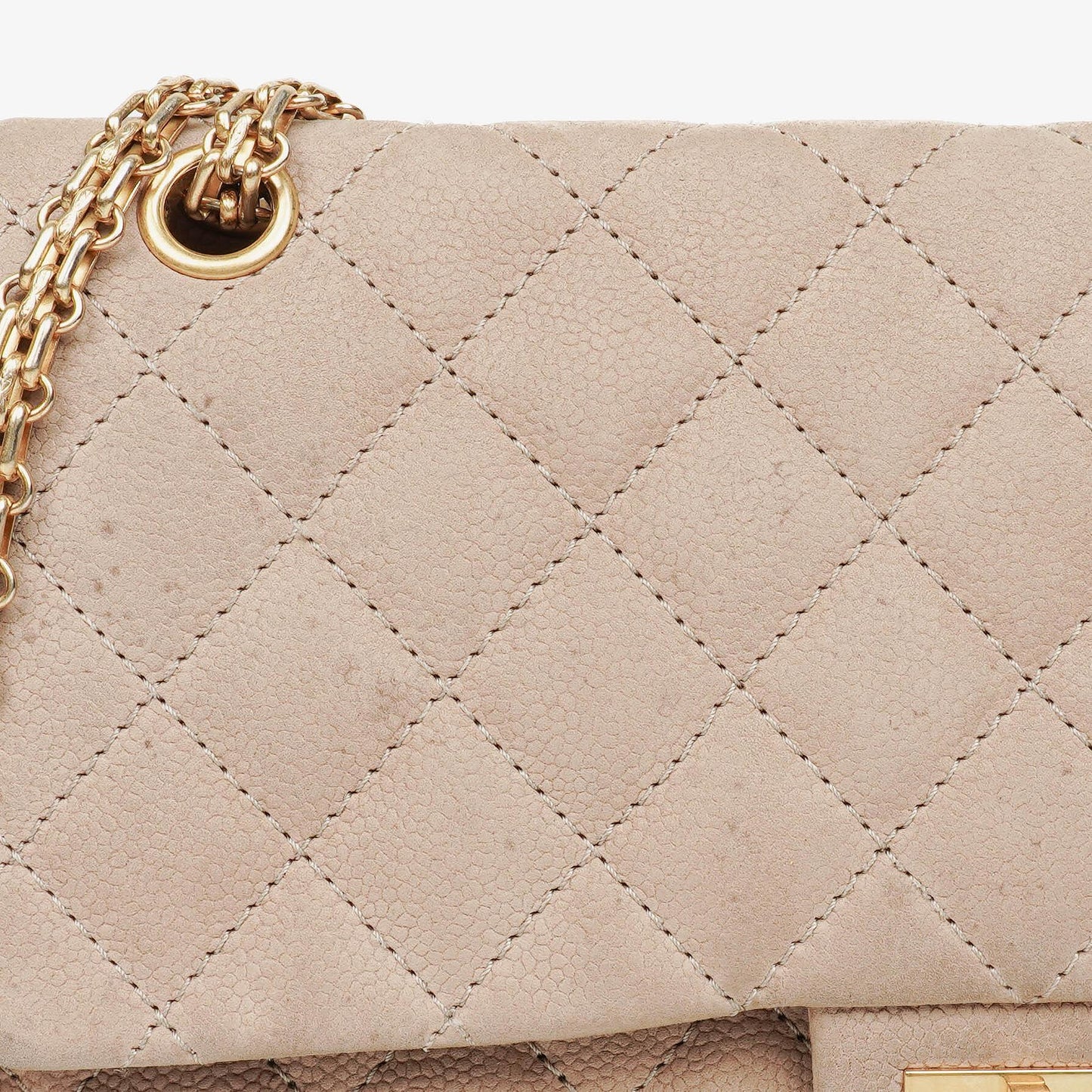 Chanel 2.55 Reissue 227 Flap Bag Beige Quilted Caviar With Gold-Tone Hardware