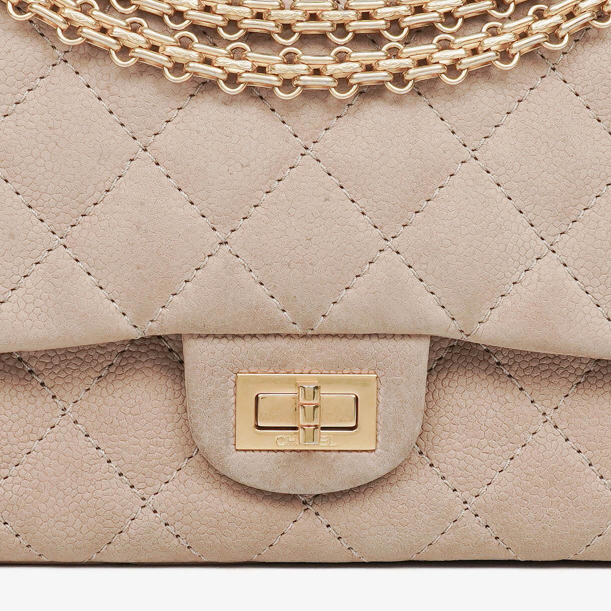 Chanel 2.55 Reissue 227 Flap Bag Beige Quilted Caviar With Gold-Tone Hardware