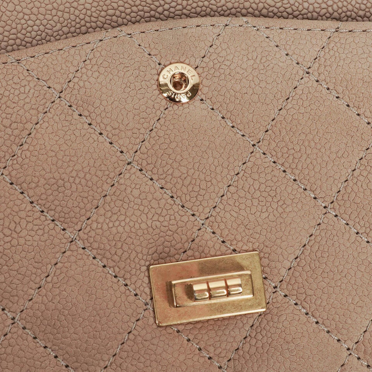 Chanel 2.55 Reissue 227 Flap Bag Beige Quilted Caviar With Gold-Tone Hardware