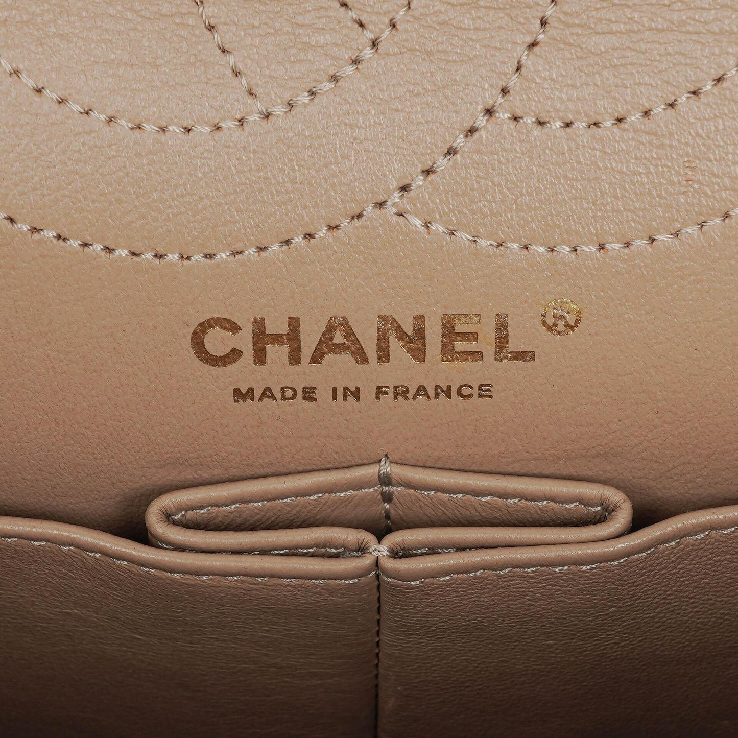 Chanel 2.55 Reissue 227 Flap Bag Beige Quilted Caviar With Gold-Tone Hardware