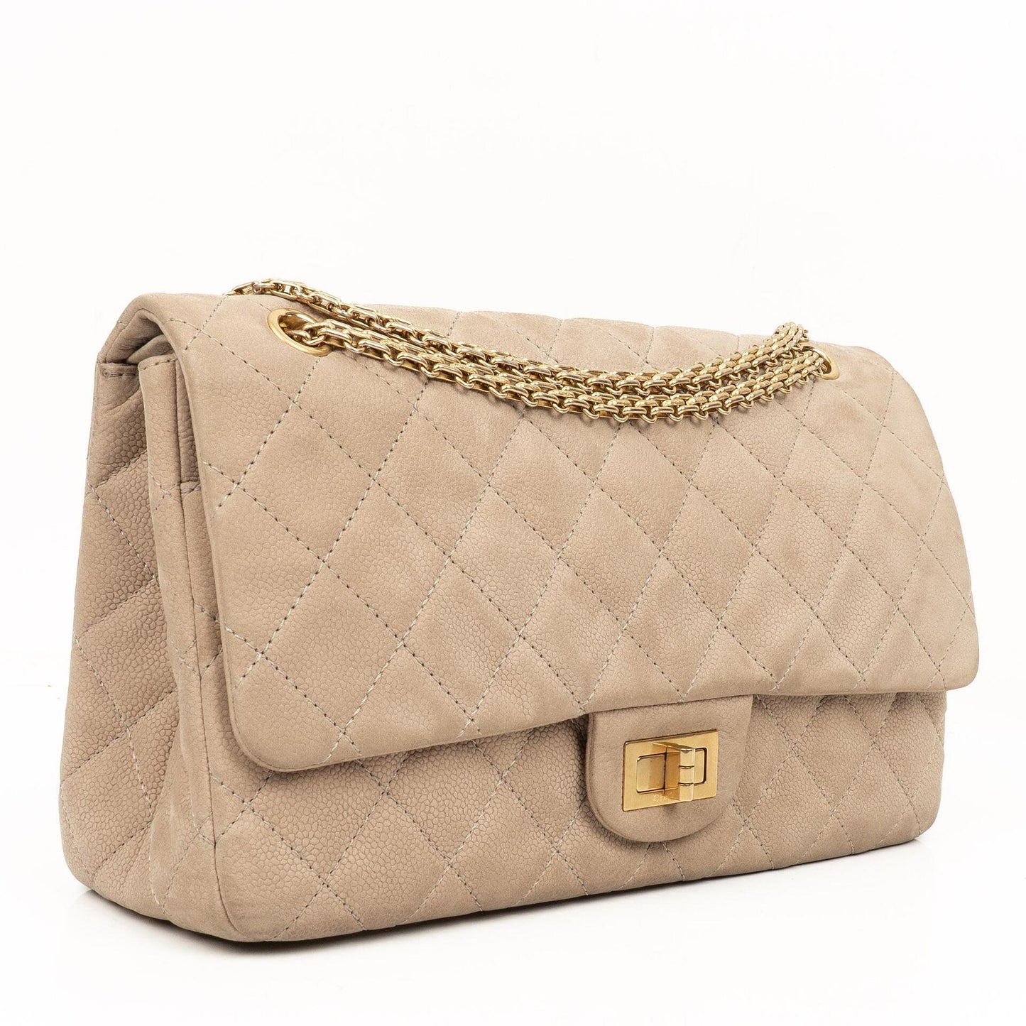 Chanel 2.55 Reissue 227 Jumbo Flap Bag Beige Quilted Caviar With Gold-Tone Hardware