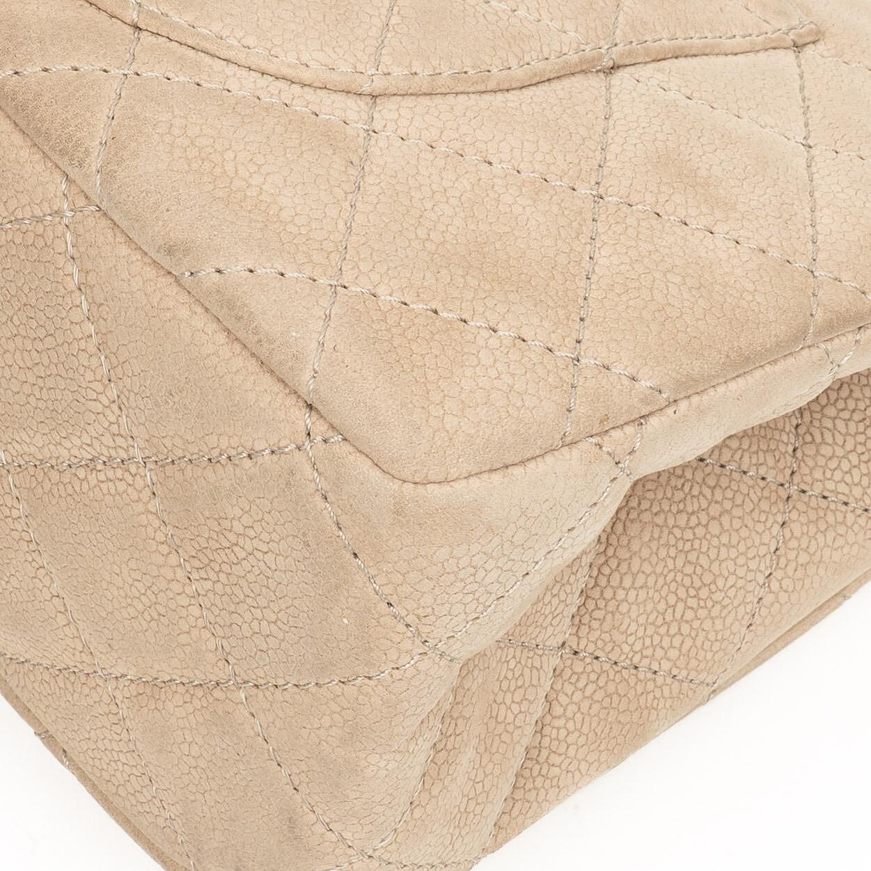 Chanel 2.55 Reissue 227 Jumbo Flap Bag Beige Quilted Caviar With Gold-Tone Hardware