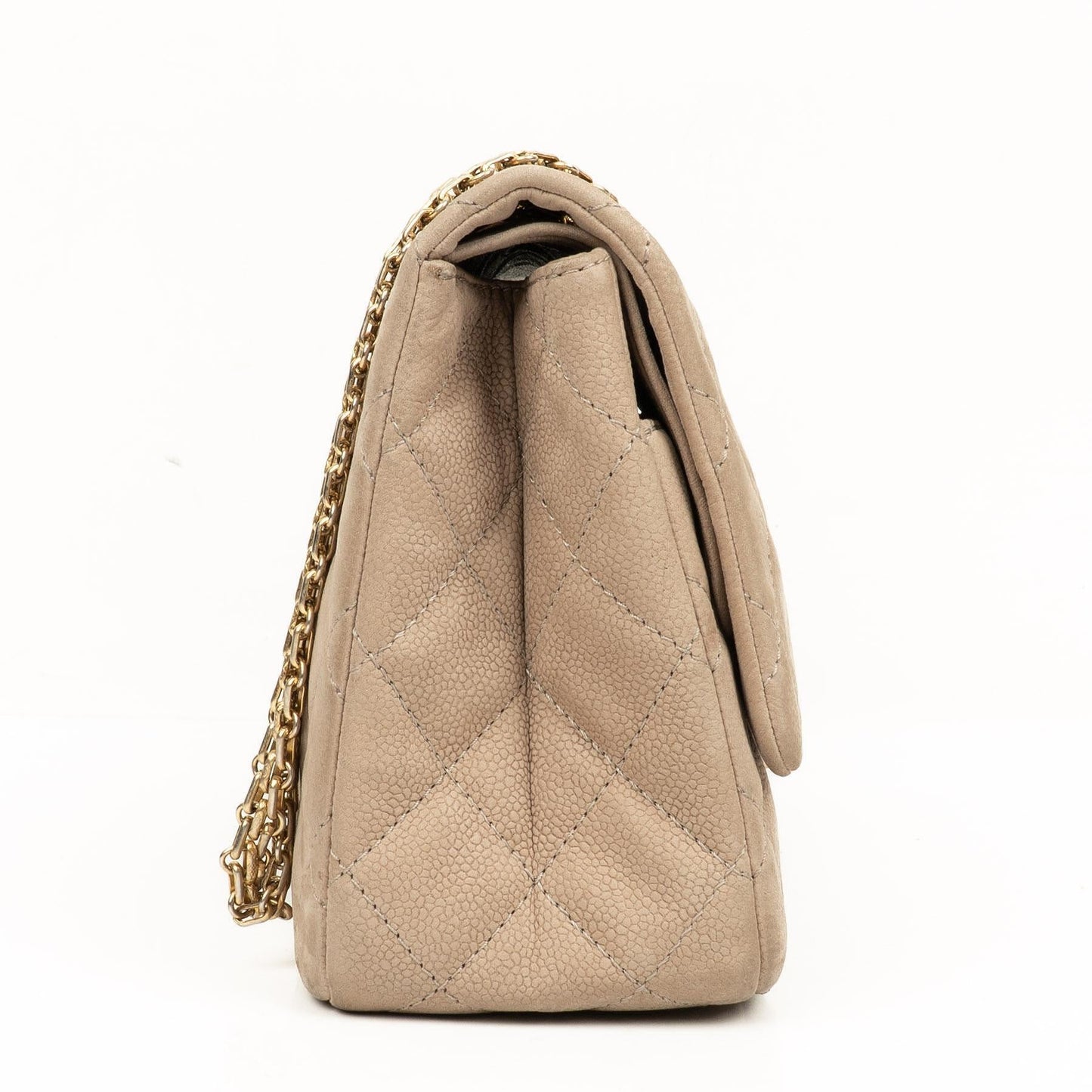 Chanel 2.55 Reissue 227 Jumbo Flap Bag Beige Quilted Caviar With Gold-Tone Hardware