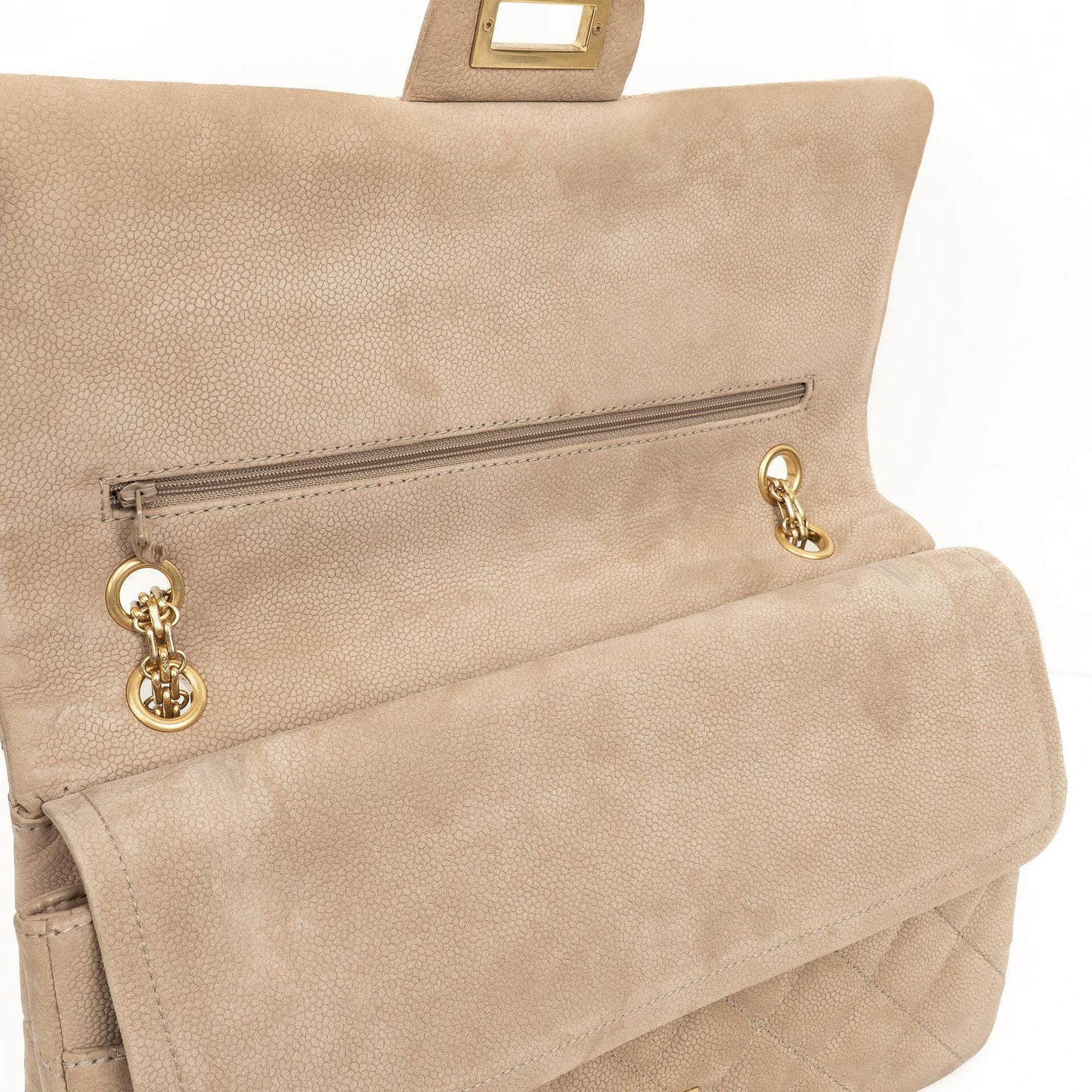 Chanel 2.55 Reissue 227 Jumbo Flap Bag Beige Quilted Caviar With Gold-Tone Hardware
