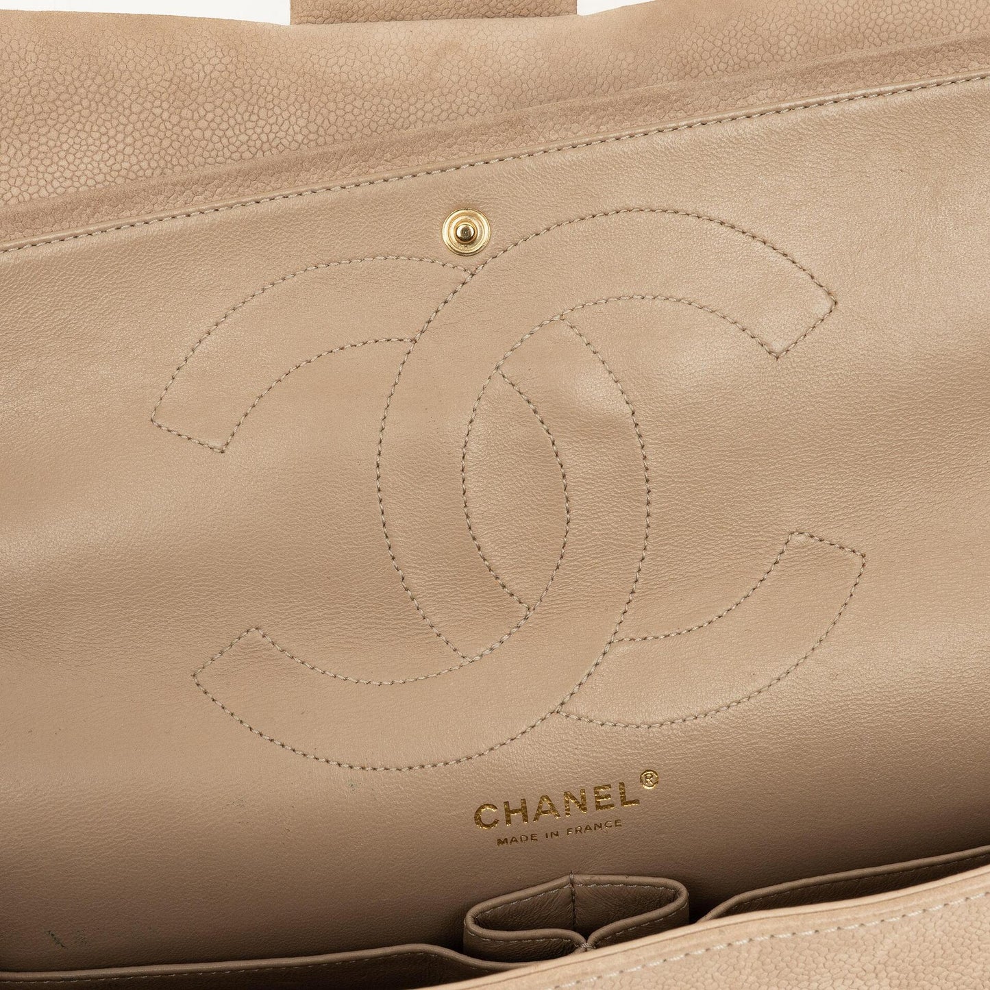 Chanel 2.55 Reissue 227 Jumbo Flap Bag Beige Quilted Caviar With Gold-Tone Hardware