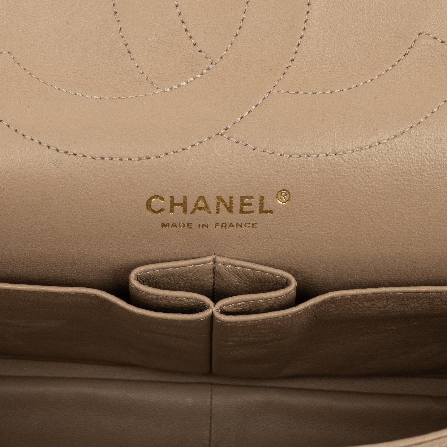 Chanel 2.55 Reissue 227 Jumbo Flap Bag Beige Quilted Caviar With Gold-Tone Hardware