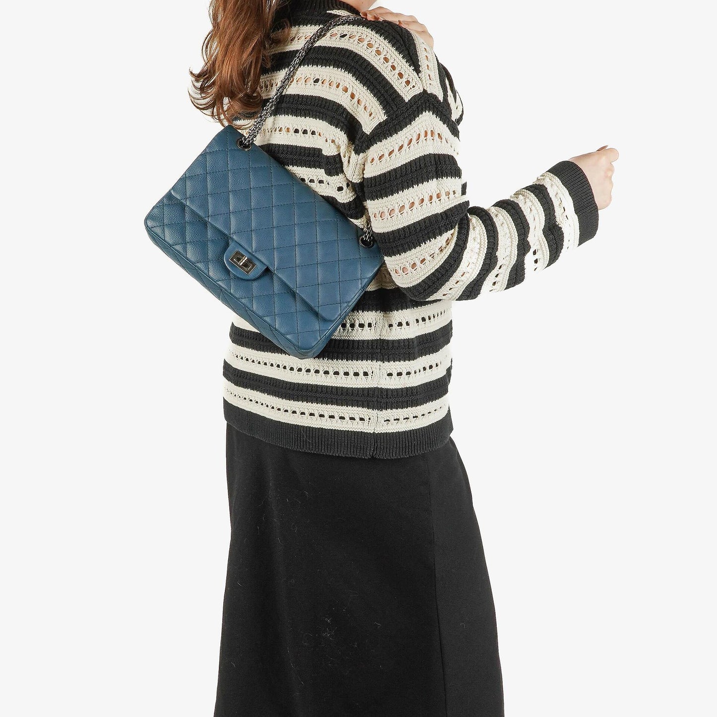 Chanel 2.55 Reissue Blue Caviar Quilted Leather Double Flap Bag With Ruthenium Hardware