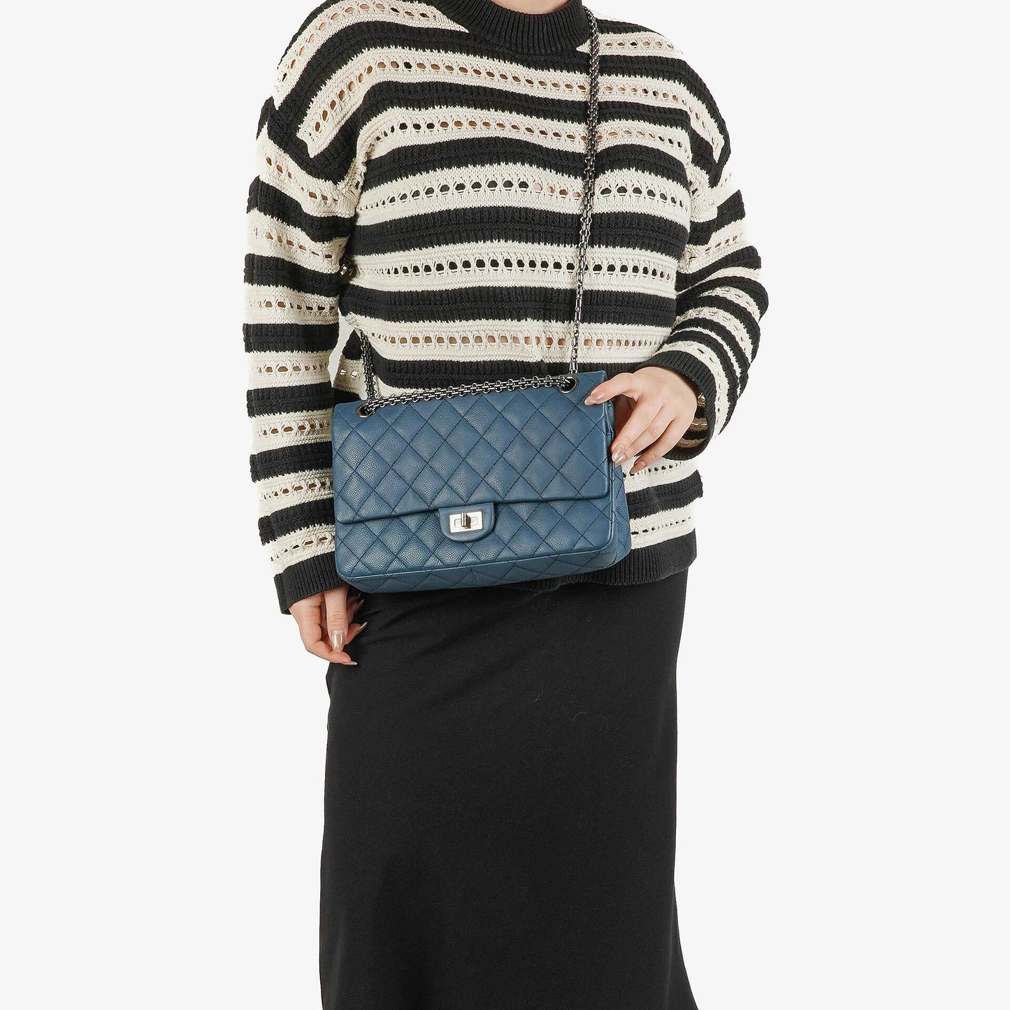Chanel 2.55 Reissue Blue Caviar Quilted Leather Double Flap Bag With Ruthenium Hardware