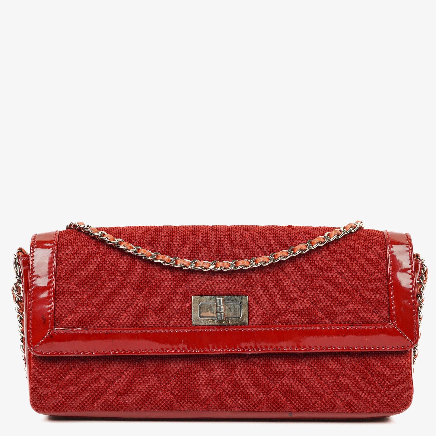 Chanel 2.55 Reissue East West Red Patent Jersey Quilted Flap Bag