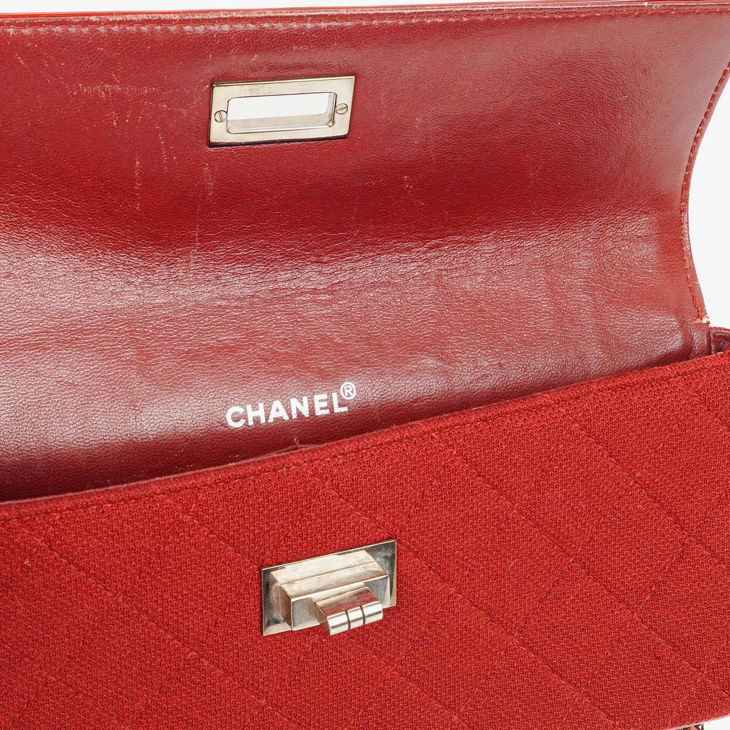 Chanel 2.55 Reissue East West Red Patent Jersey Quilted Flap Bag