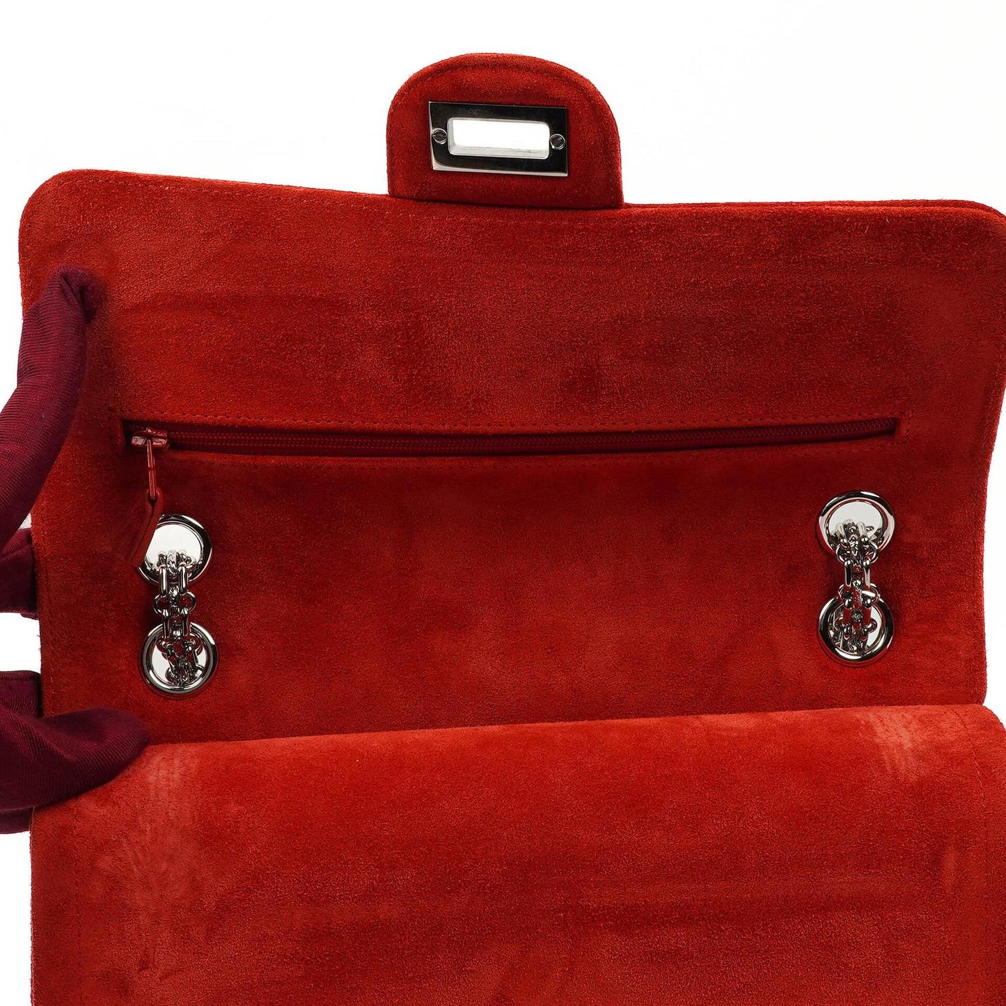 Chanel 2.55 Reissue Medium Double Flap Bag in Red Suede and Silver Leather