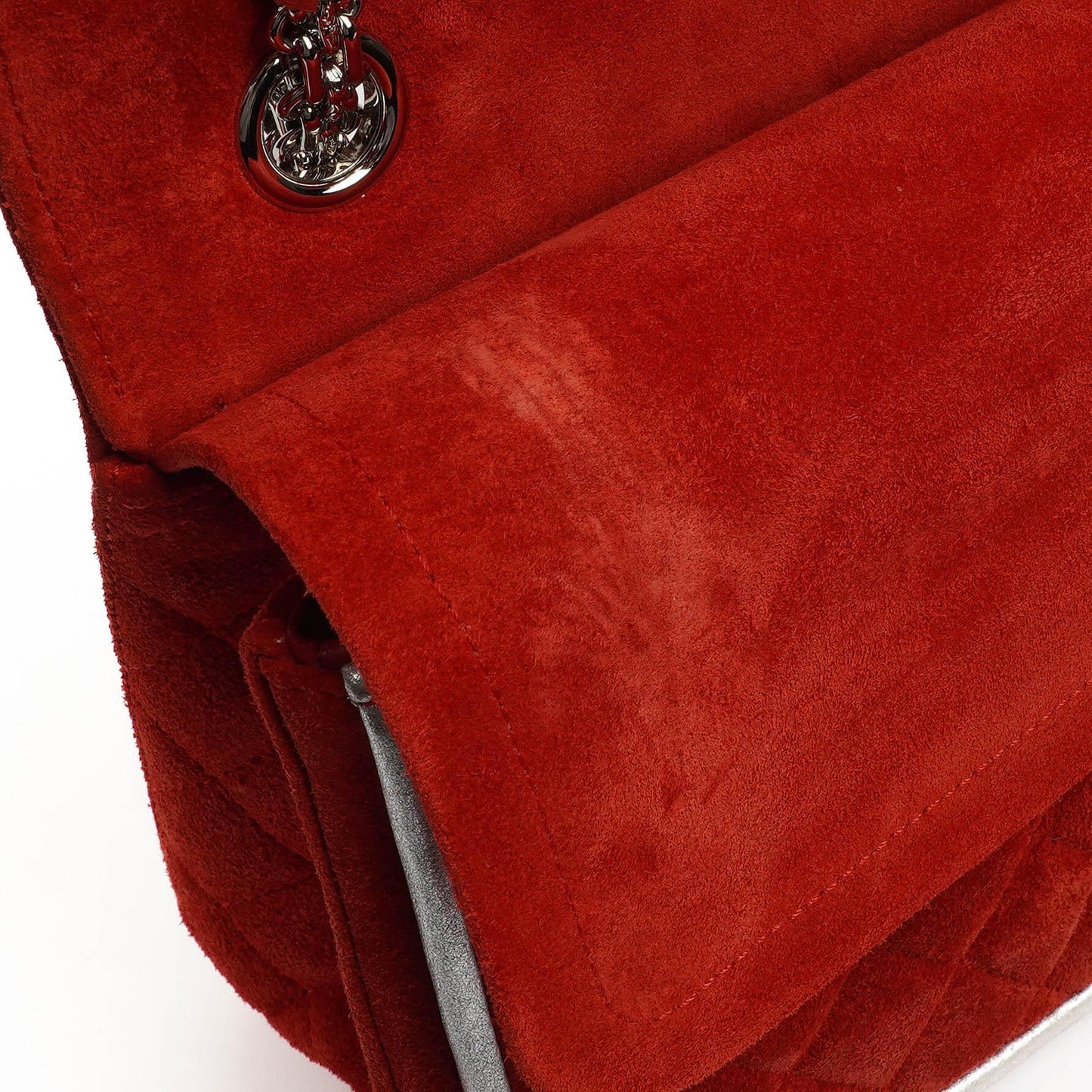 Chanel 2.55 Reissue Medium Double Flap Bag in Red Suede and Silver Leather