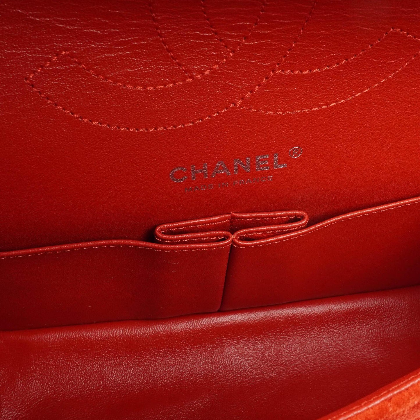 Chanel 2.55 Reissue Medium Double Flap Bag in Red Suede and Silver Leather