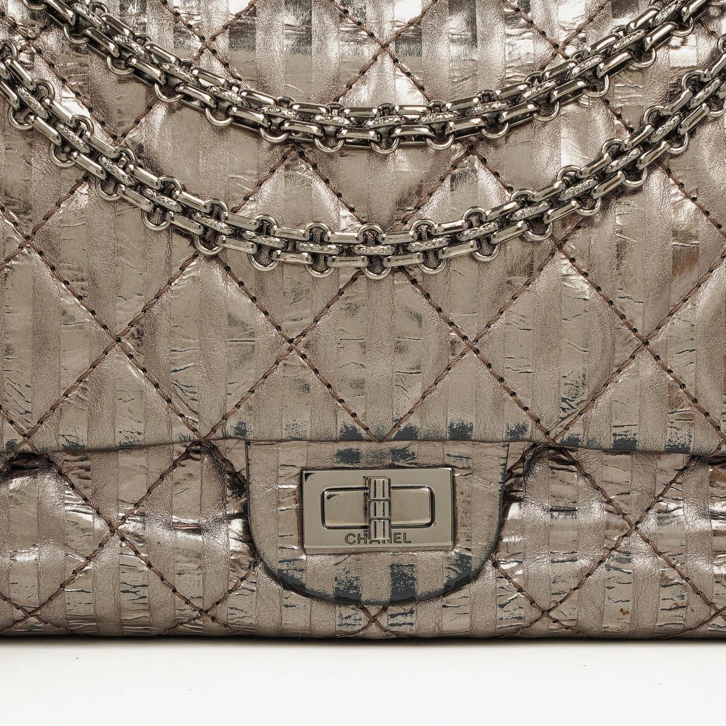 Chanel 2.55 Reissue Metallic Bronze Calfskin Striped 226 Flap Bag