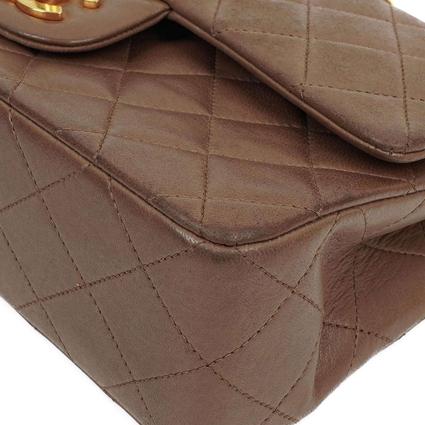 Chanel Small Clasic Double Flap Brown Quilted Lambskin 24K Gold-Plated Hardware