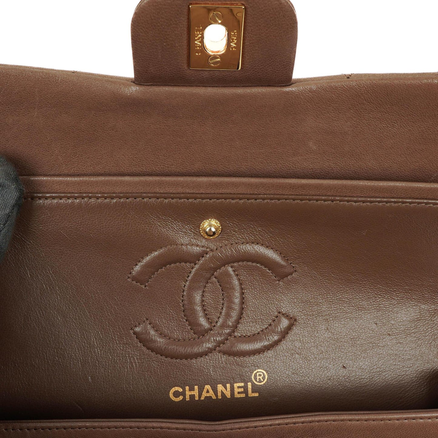 Chanel Small Clasic Double Flap Brown Quilted Lambskin 24K Gold-Plated Hardware