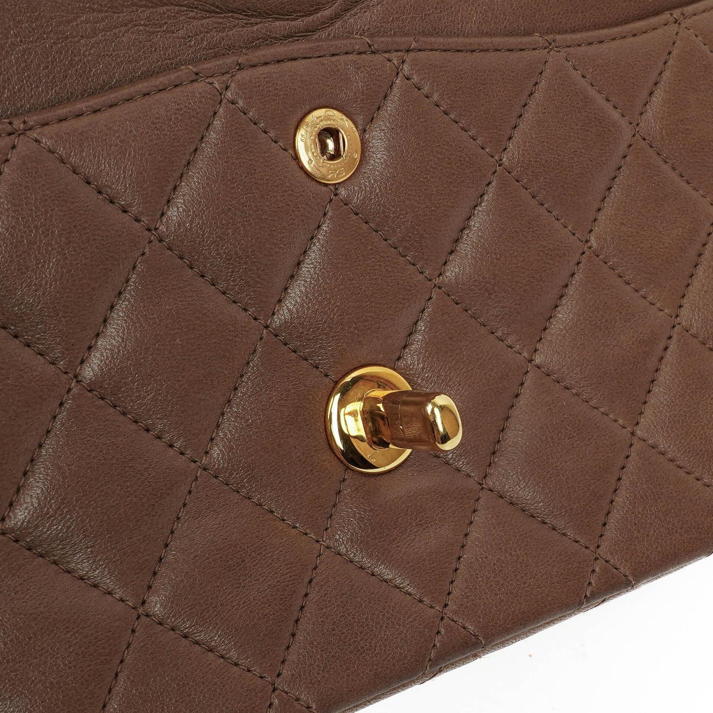 Chanel Small Clasic Double Flap Brown Quilted Lambskin 24K Gold-Plated Hardware