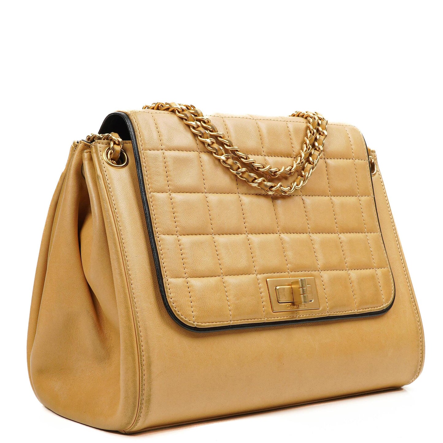Chanel Accordion Chocolate Bar 2.55 Flap Bag Beige Quilted Lambskin, 2000-2002