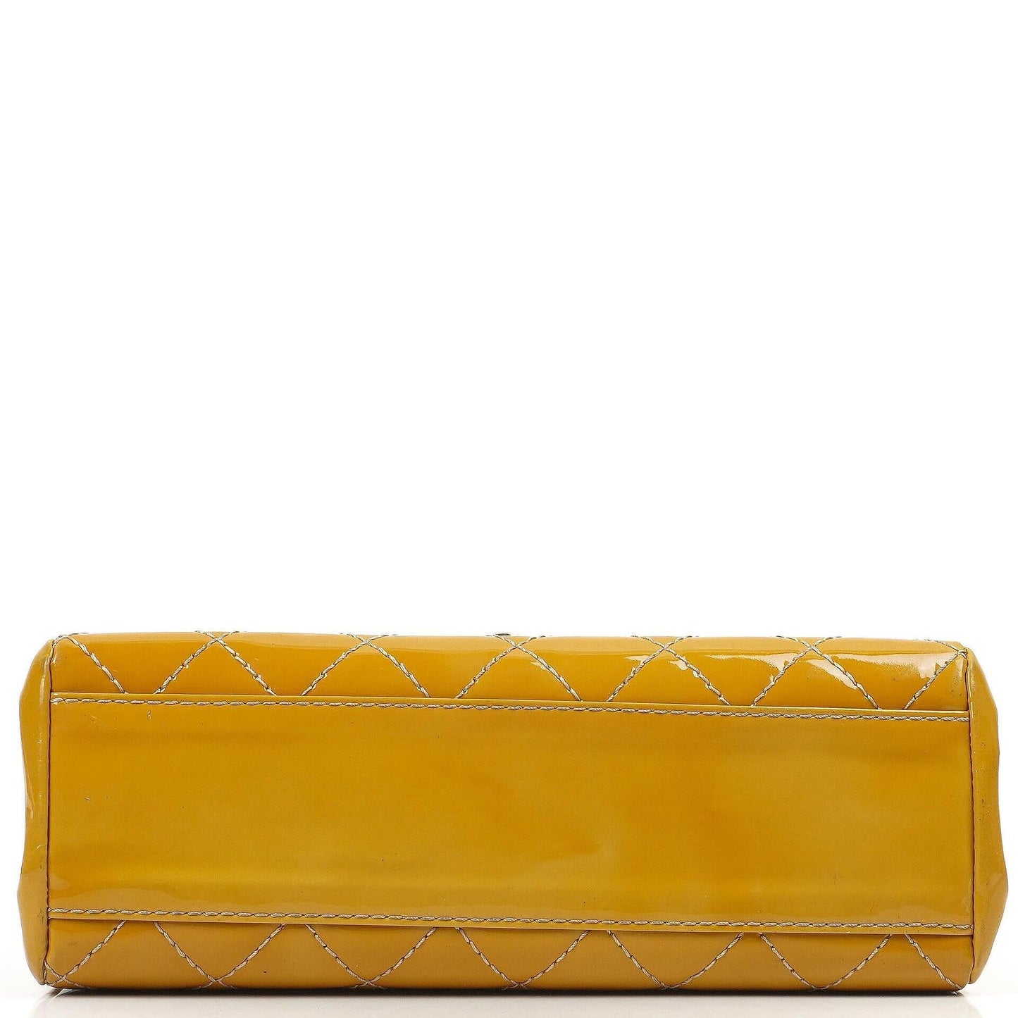 Chanel Accordion Double Flap Bag Yellow Quilted Patent Leather With 24K Champagne Gold-Plated Hardware