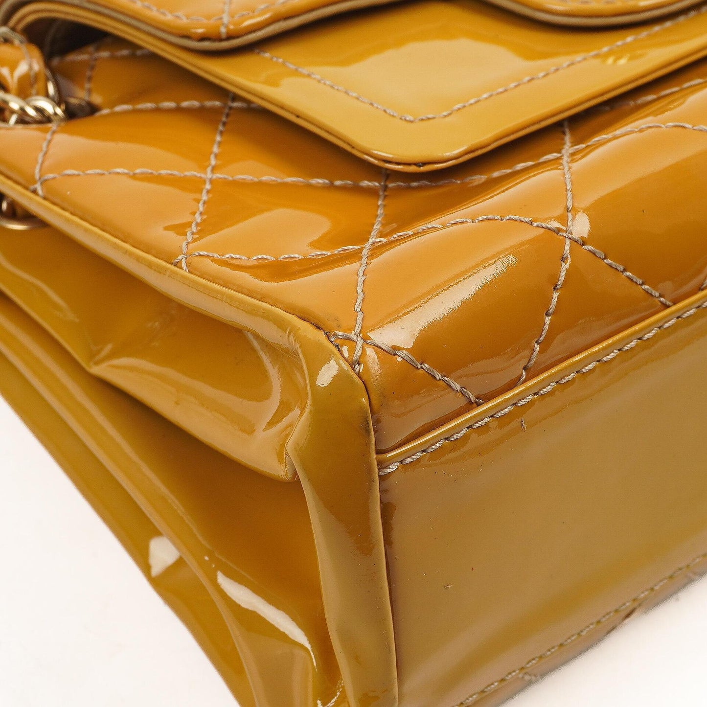 Chanel Accordion Double Flap Bag Yellow Quilted Patent Leather With 24K Champagne Gold-Plated Hardware