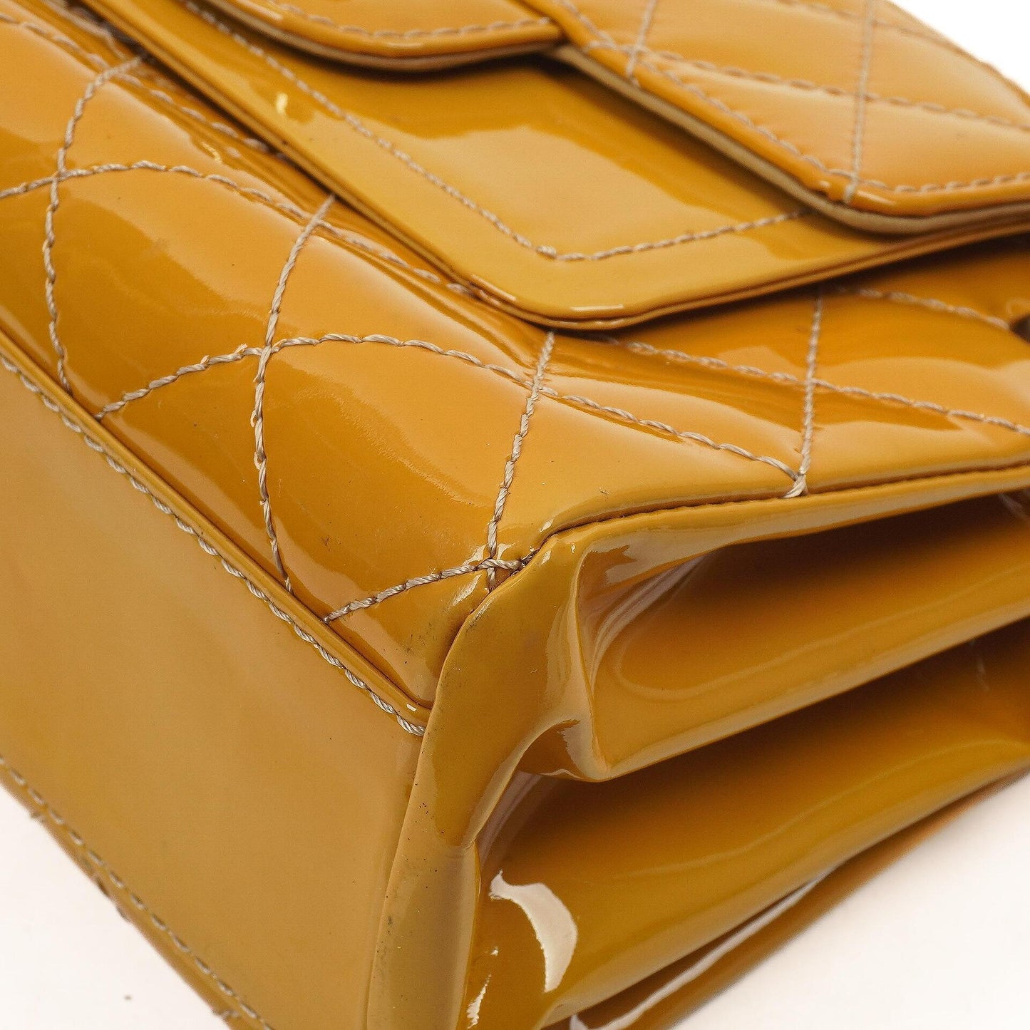 Chanel Accordion Double Flap Bag Yellow Quilted Patent Leather With 24K Champagne Gold-Plated Hardware