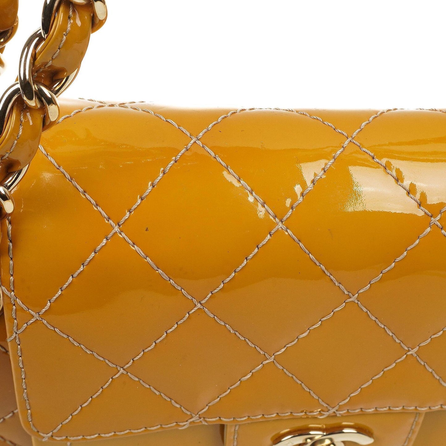 Chanel Accordion Double Flap Bag Yellow Quilted Patent Leather With 24K Champagne Gold-Plated Hardware