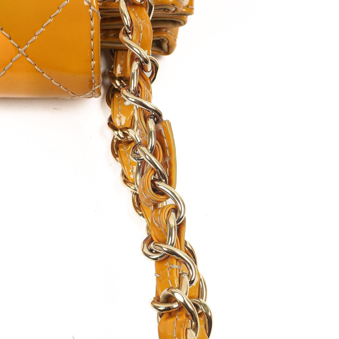 Chanel Accordion Double Flap Bag Yellow Quilted Patent Leather With 24K Champagne Gold-Plated Hardware