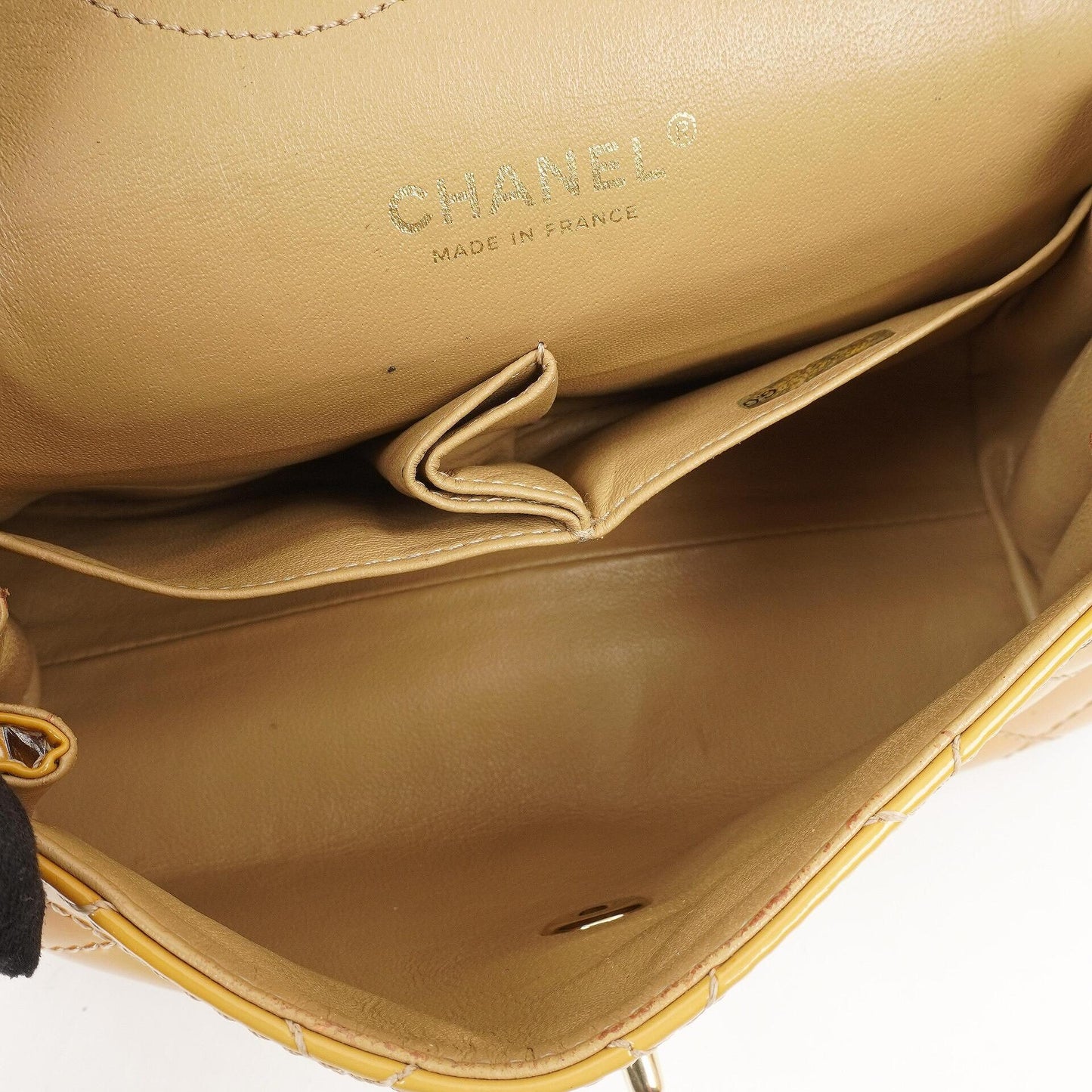 Chanel Accordion Double Flap Bag Yellow Quilted Patent Leather With 24K Champagne Gold-Plated Hardware