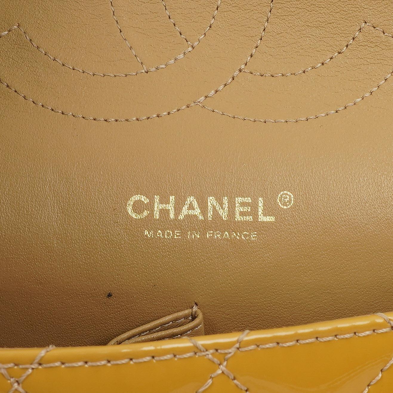 Chanel Accordion Double Flap Bag Yellow Quilted Patent Leather With 24K Champagne Gold-Plated Hardware