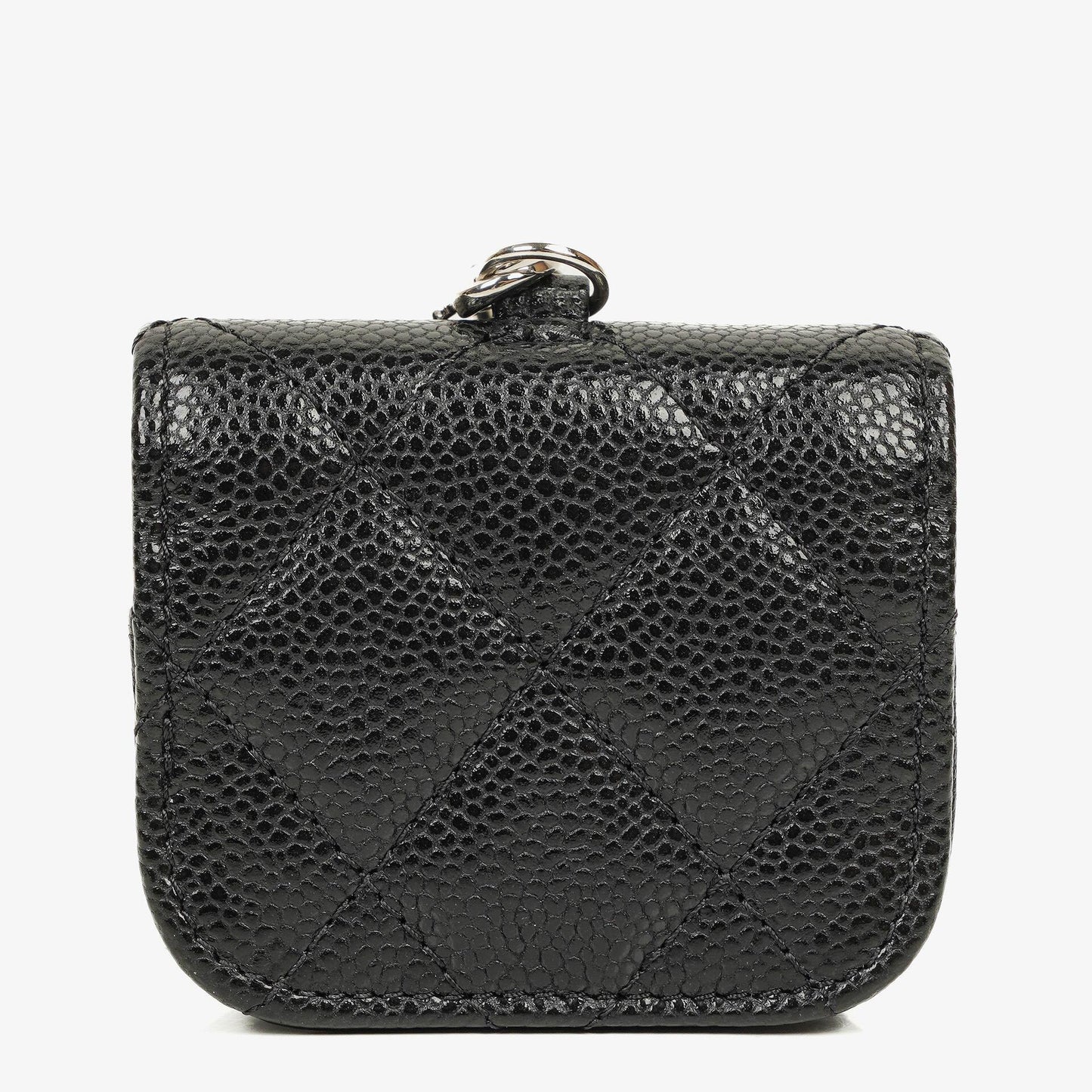 Chanel Airpods Pro Case In Black Caviar Quilted Leather With Silver-Tone Hardware