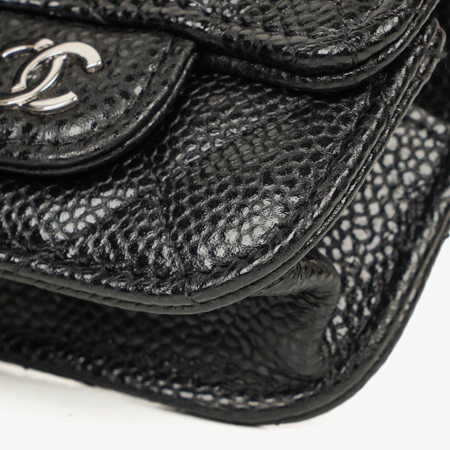 Chanel Airpods Pro Case In Black Caviar Quilted Leather With Silver-Tone Hardware