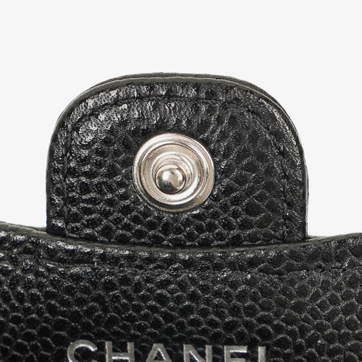 Chanel Airpods Pro Case In Black Caviar Quilted Leather With Silver-Tone Hardware