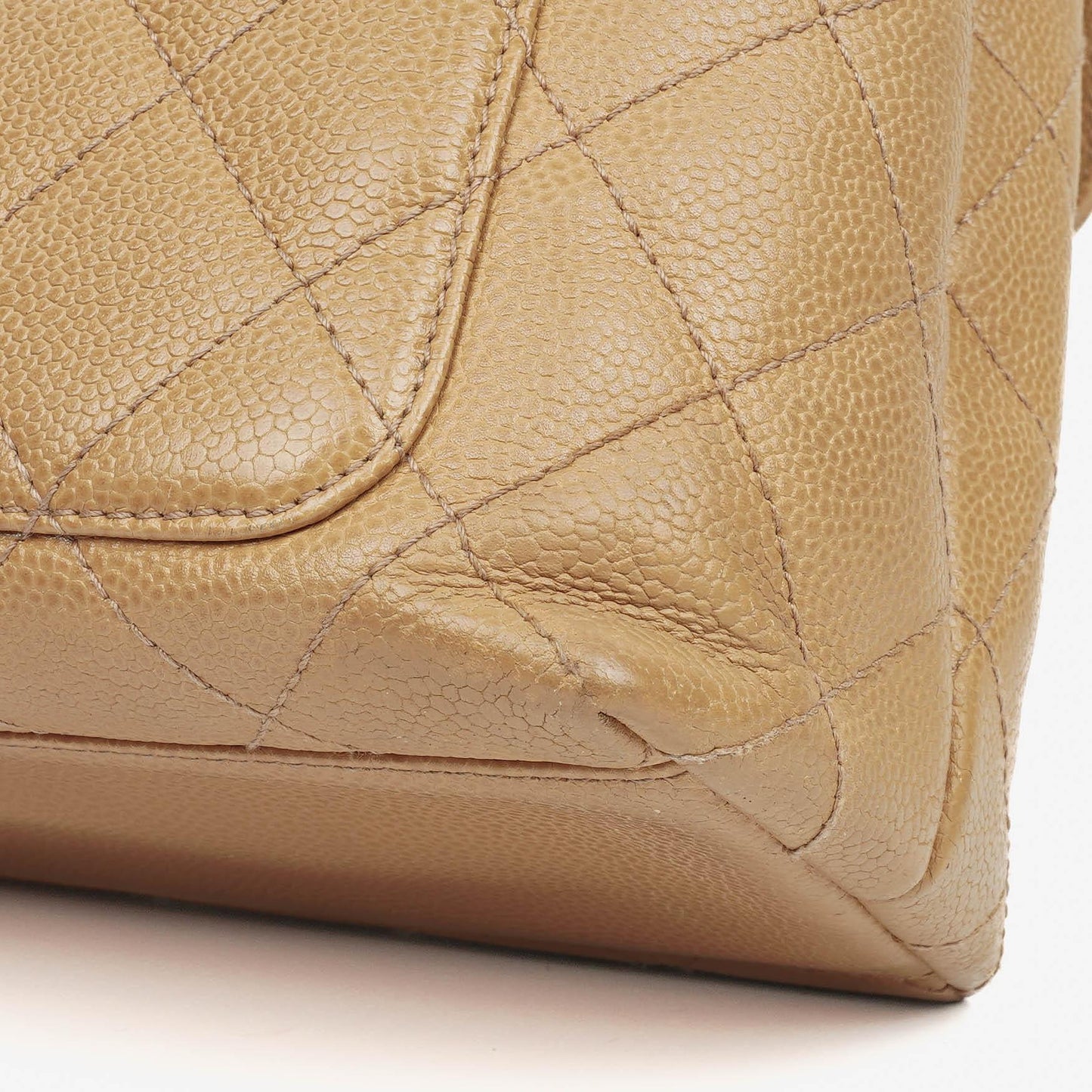 Chanel Beige Caviar Quilted Jumbo Kelly Flap Bag