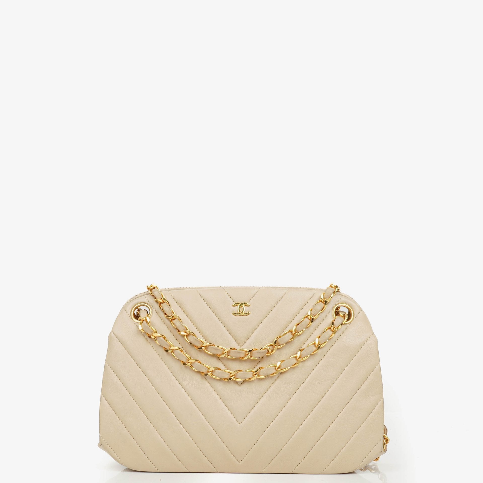 Chanel Beige Chevron Lambskin Kiss Lock Bag