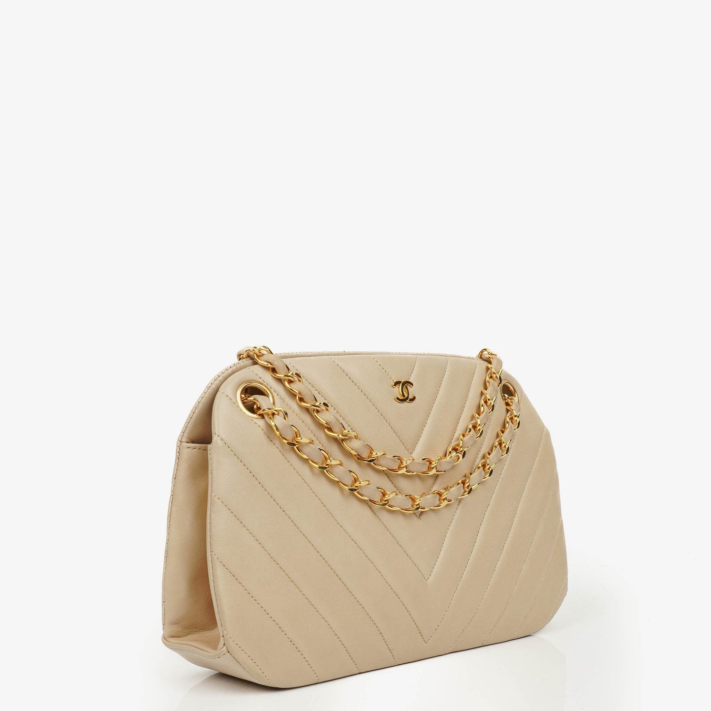 Chanel Beige Chevron Lambskin Kiss Lock Bag