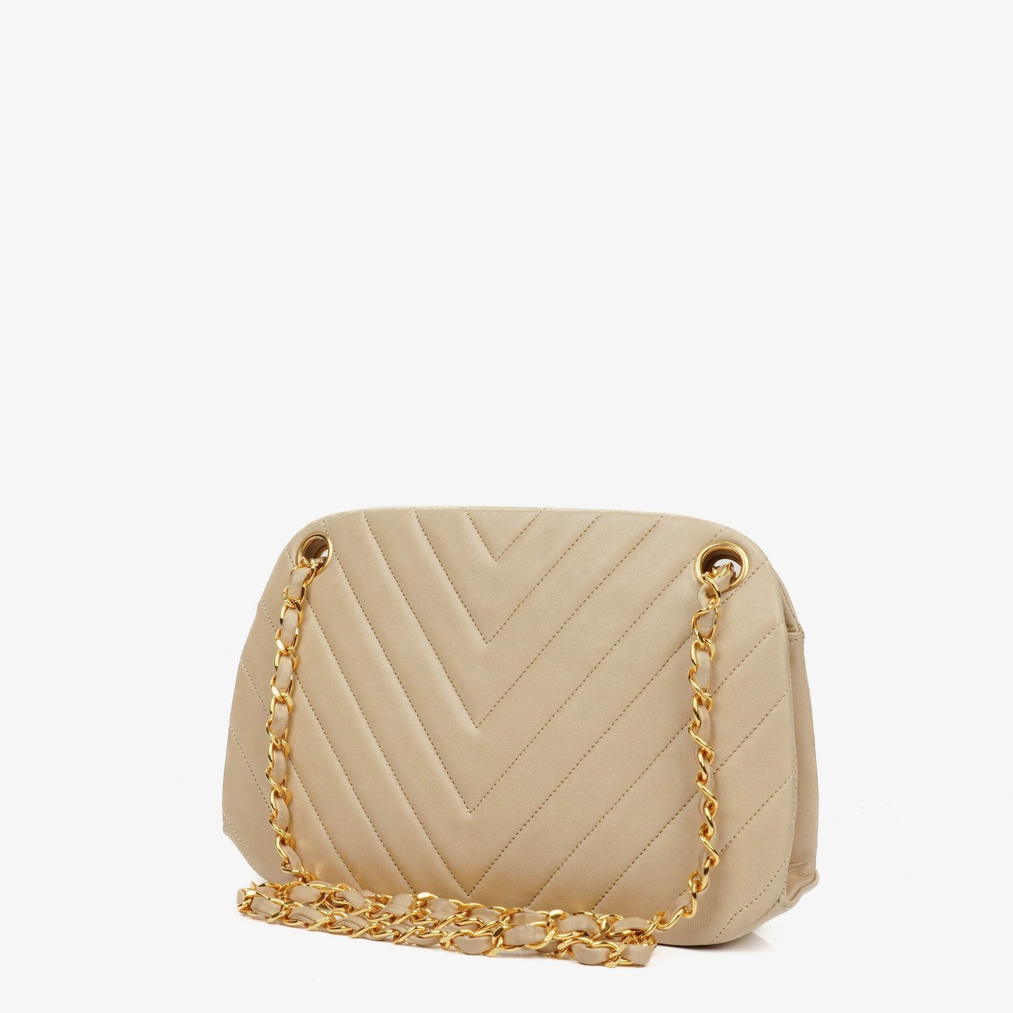 Chanel Beige Chevron Lambskin Kiss Lock Bag