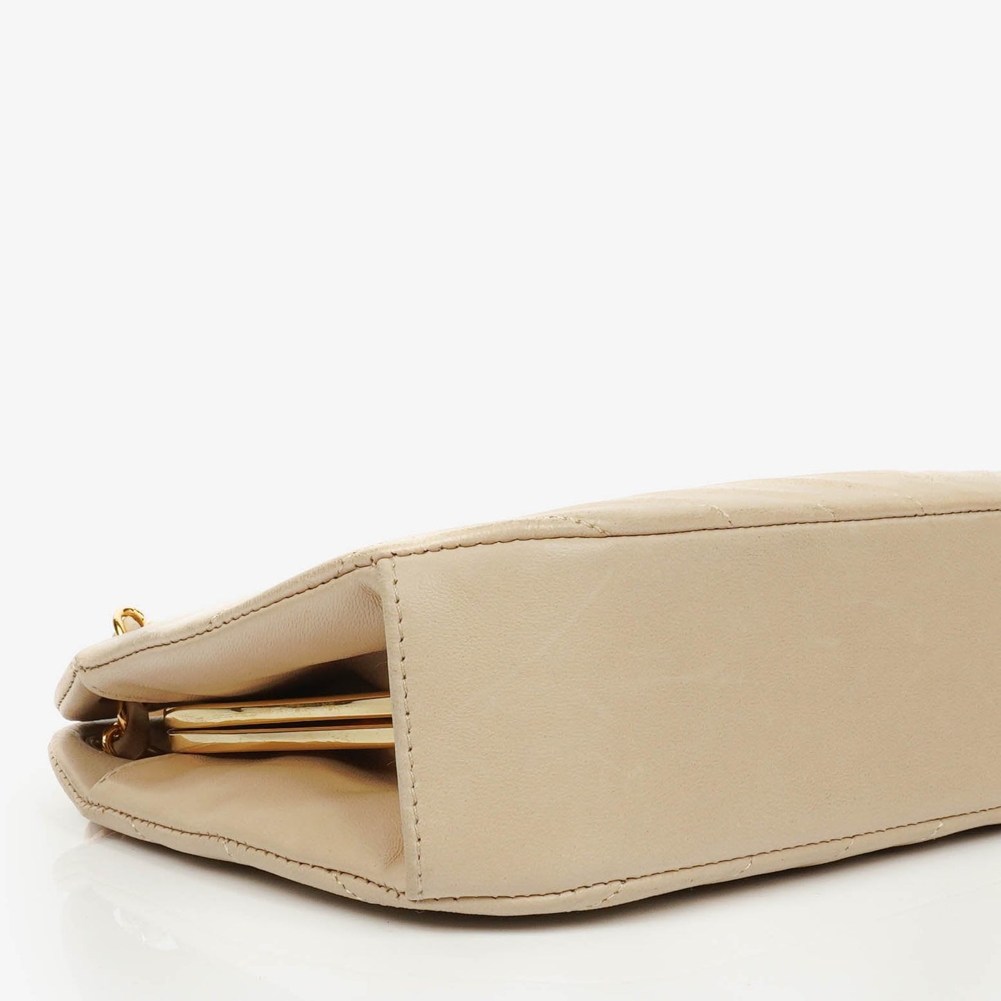 Chanel Beige Chevron Lambskin Kiss Lock Bag