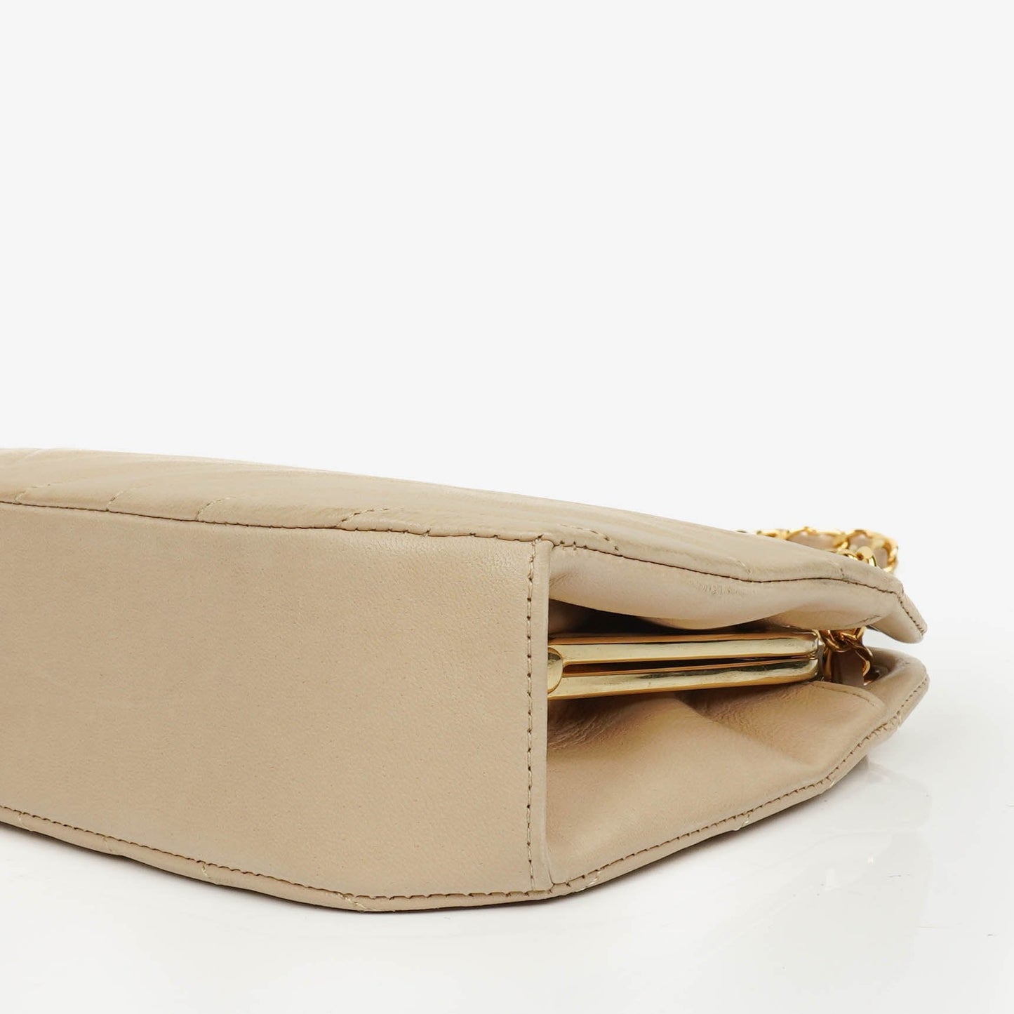 Chanel Beige Chevron Lambskin Kiss Lock Bag