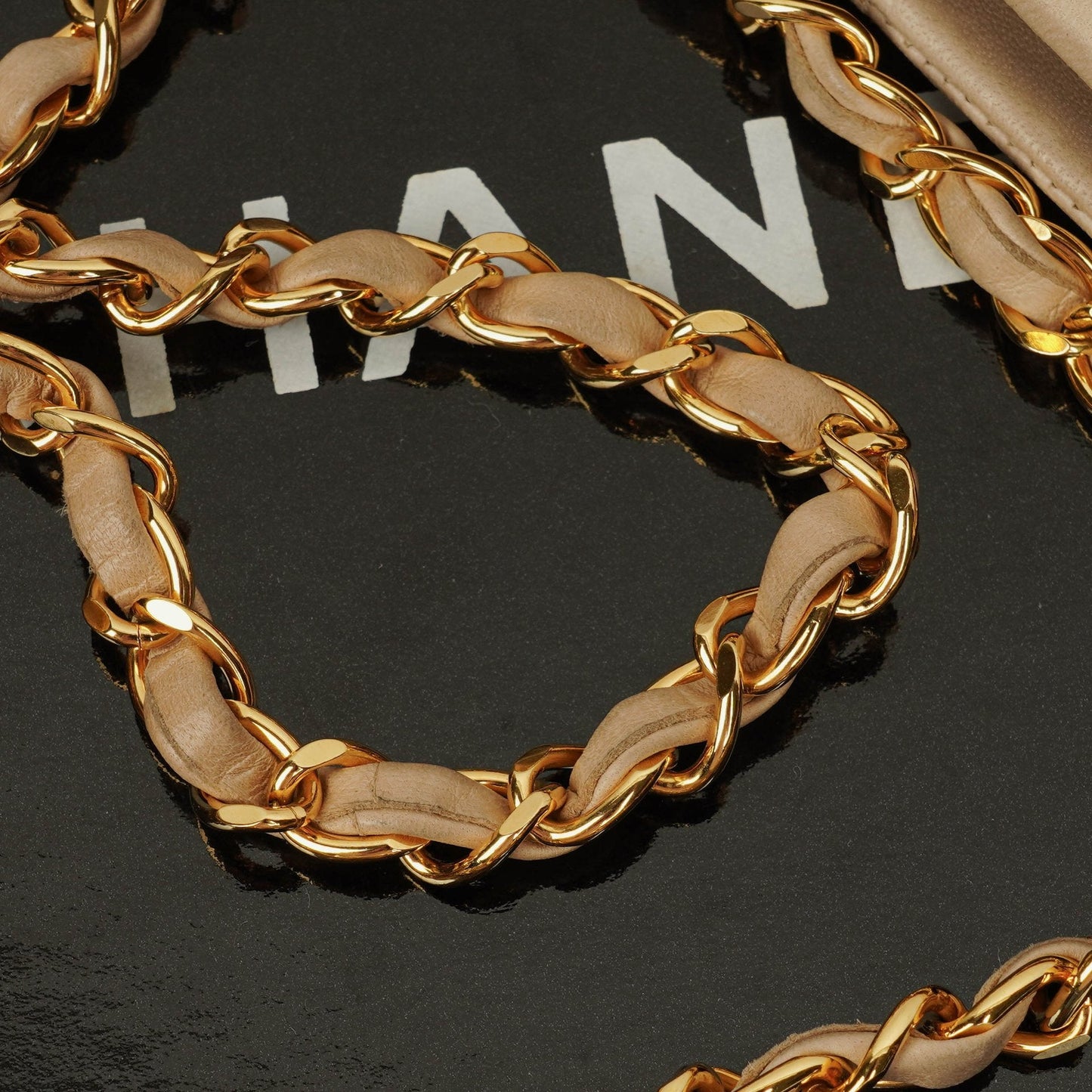 Chanel Beige Chevron Lambskin Kiss Lock Bag