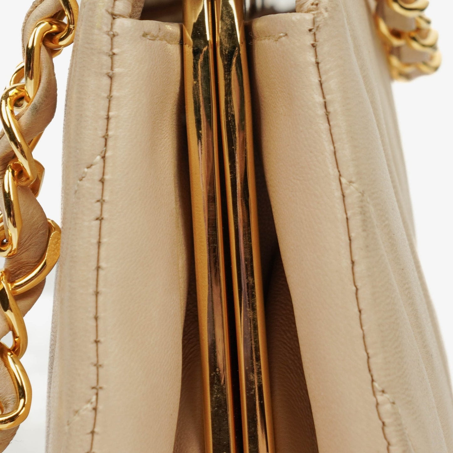Chanel Beige Chevron Lambskin Kiss Lock Bag