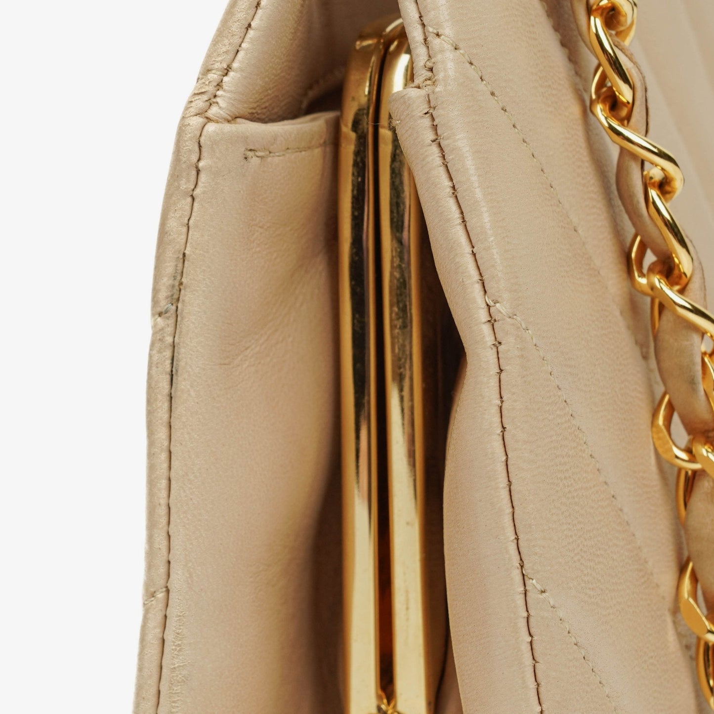 Chanel Beige Chevron Lambskin Kiss Lock Bag