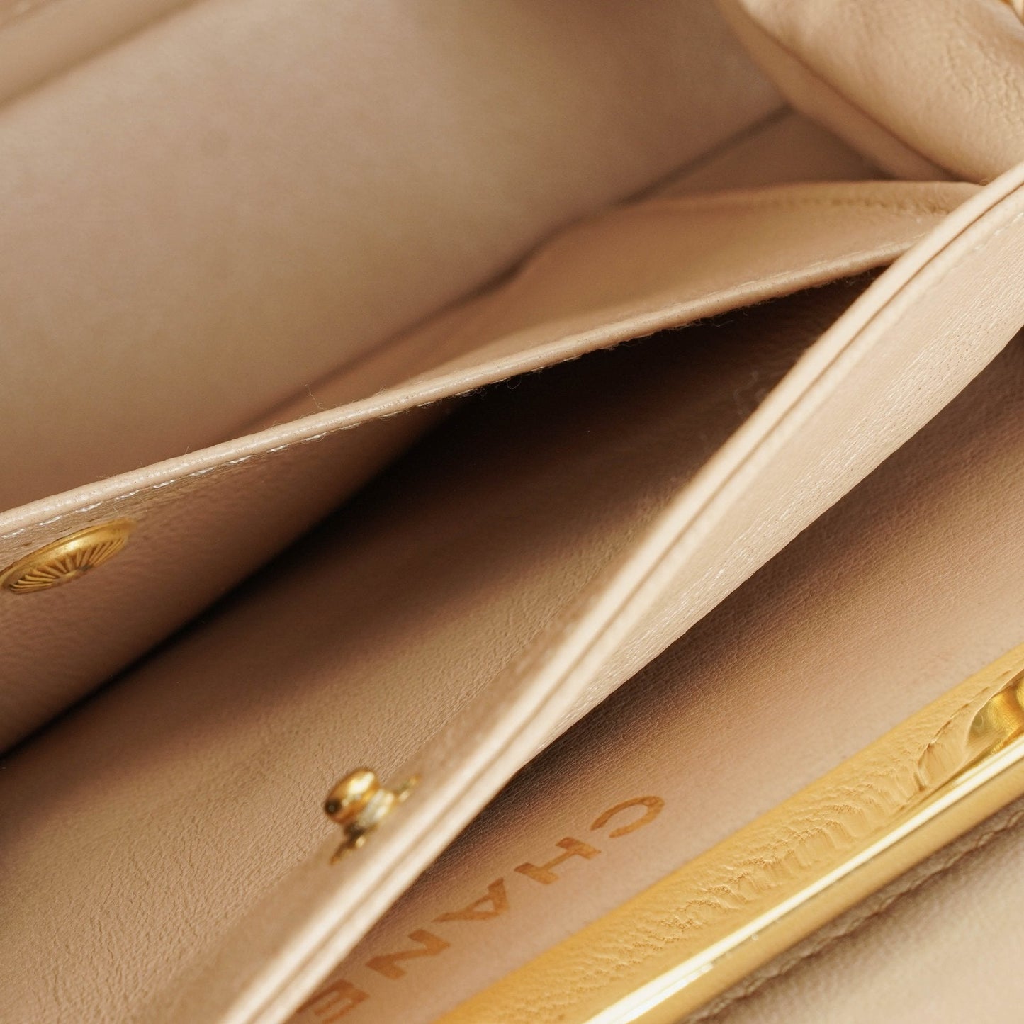 Chanel Beige Chevron Lambskin Kiss Lock Bag
