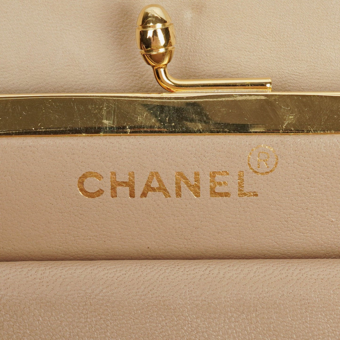 Chanel Beige Chevron Lambskin Kiss Lock Bag
