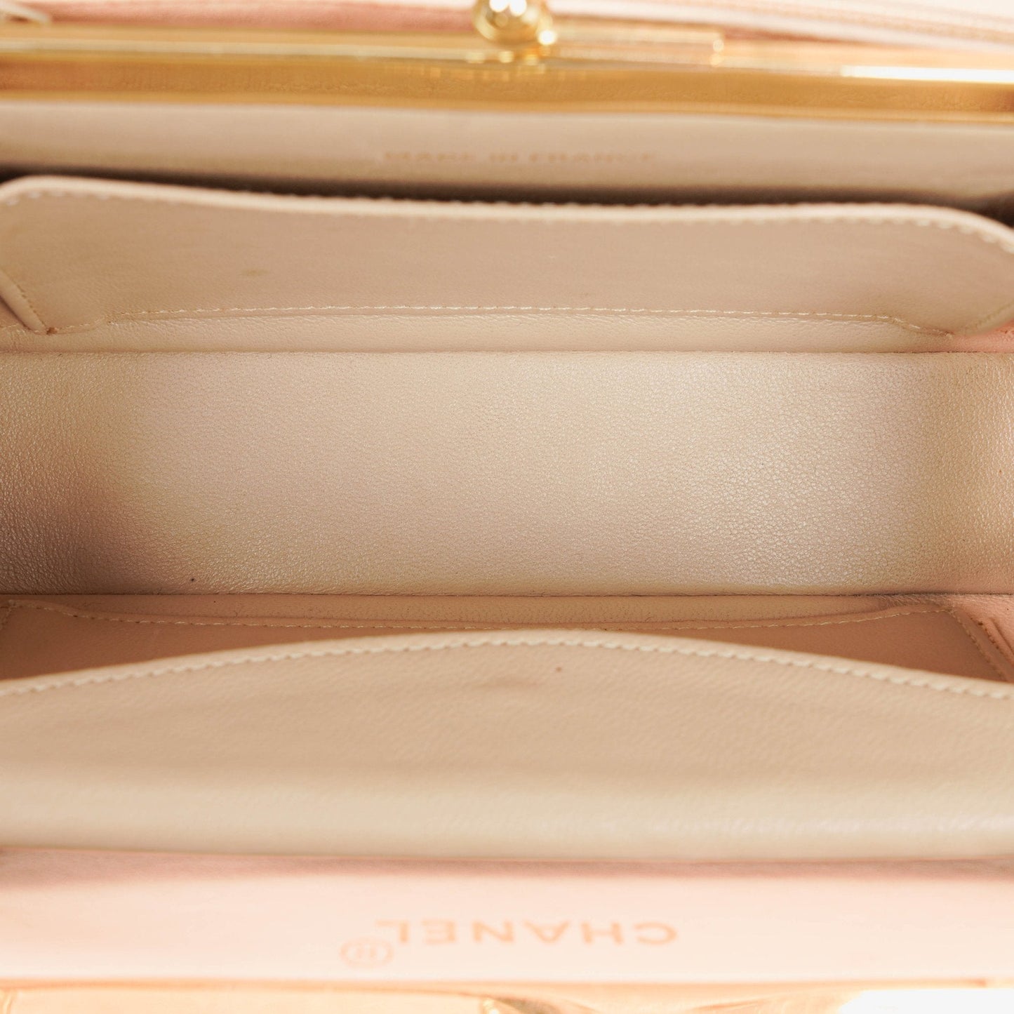 Chanel Beige Chevron Lambskin Kiss Lock Bag
