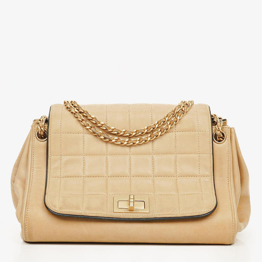Chanel Beige Chocolate Bar Lambskin Accordion Mademoiselle Flap