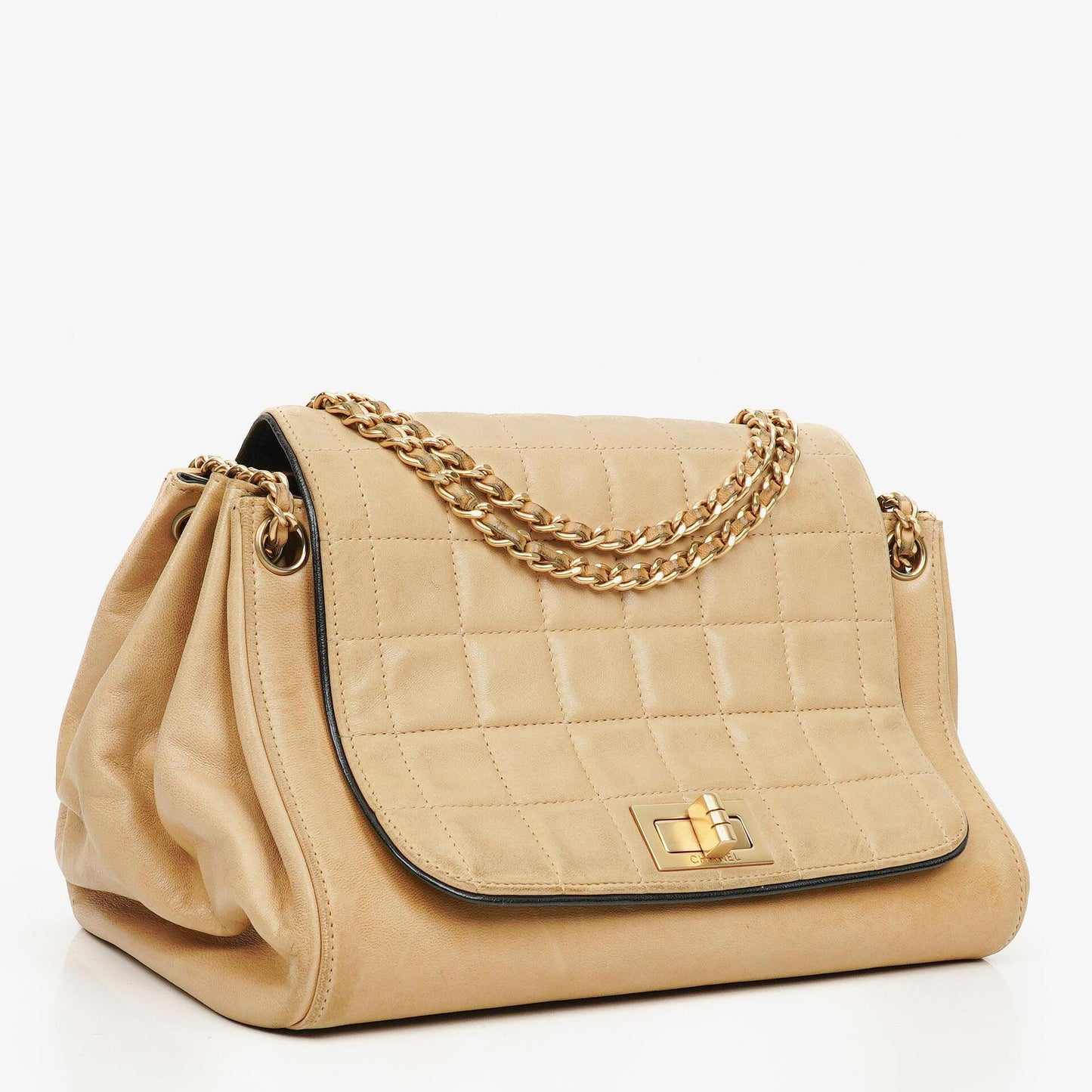 Chanel Beige Chocolate Bar Lambskin Accordion Mademoiselle Flap