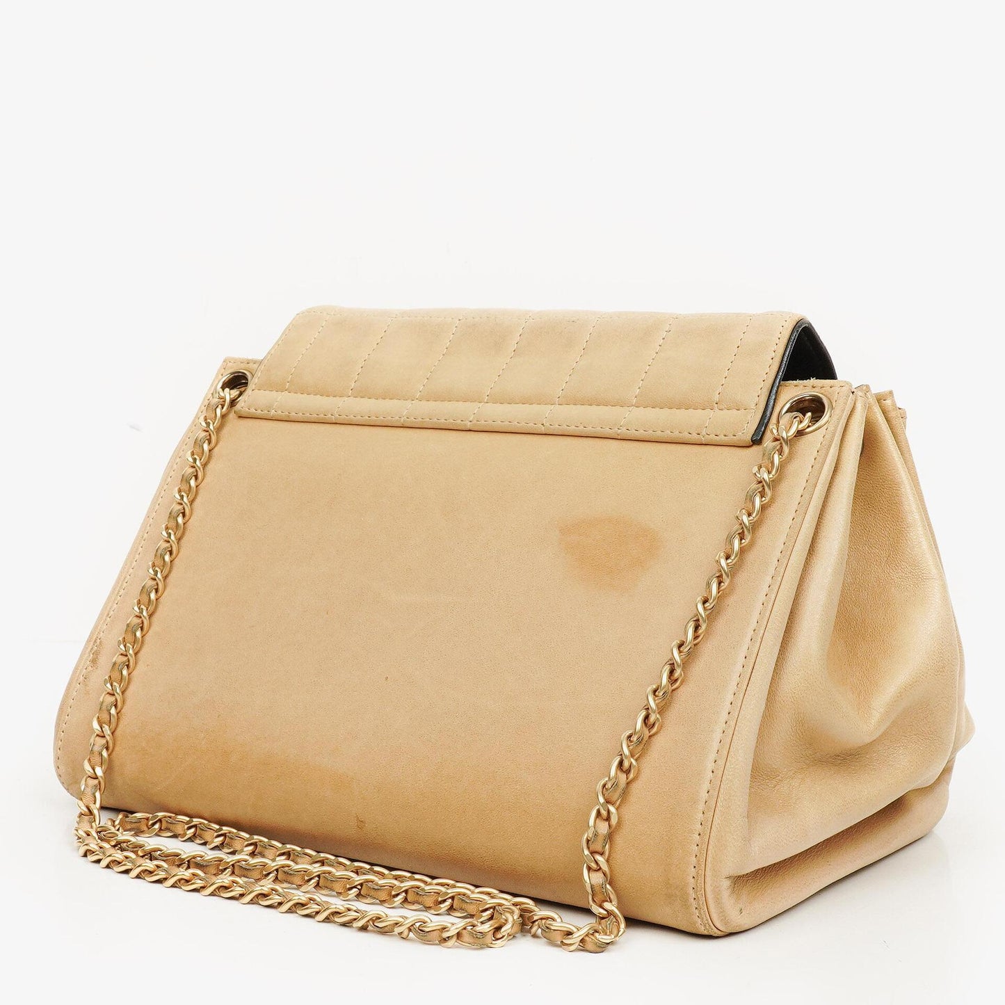 Chanel Beige Chocolate Bar Lambskin Accordion Mademoiselle Flap