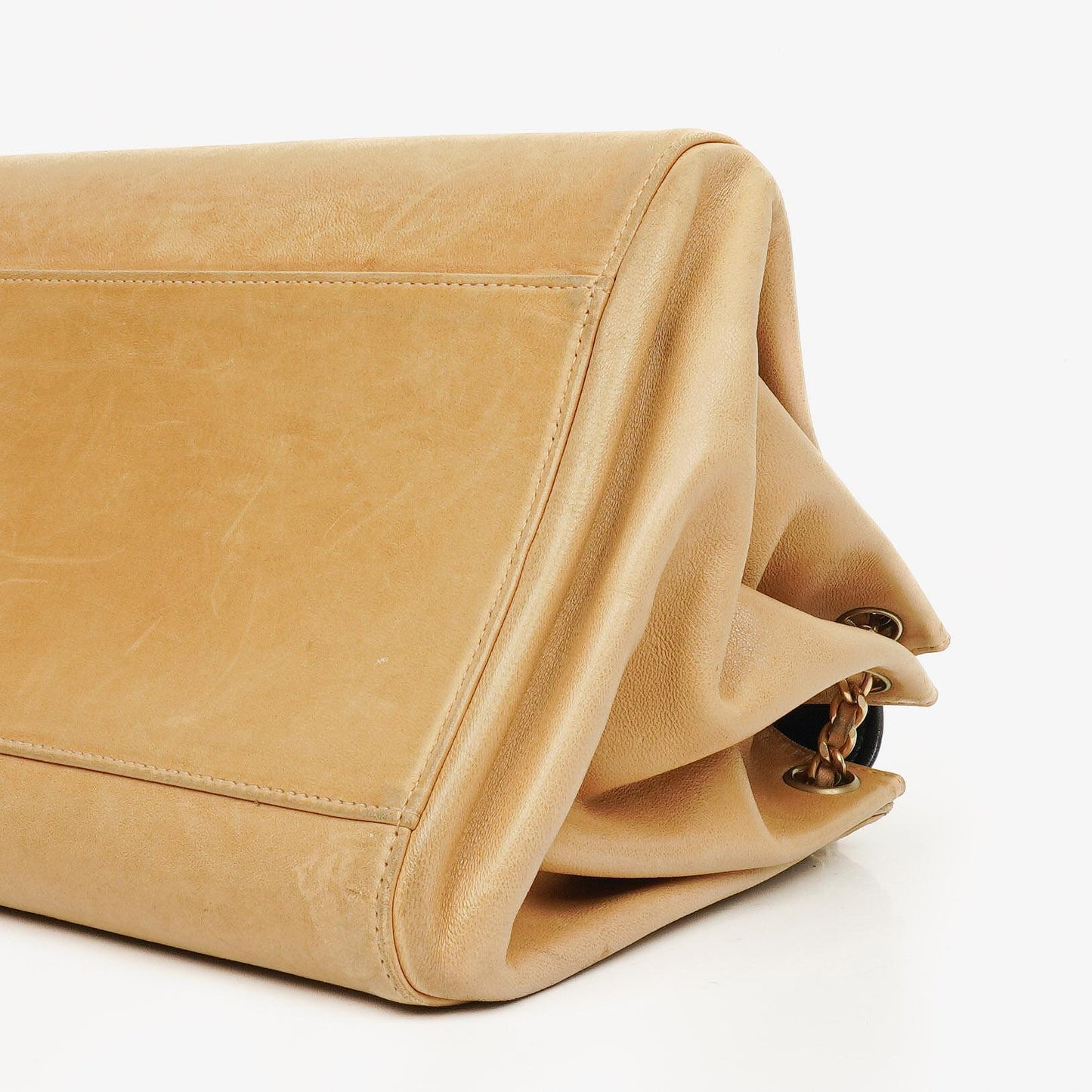 Chanel Beige Chocolate Bar Lambskin Accordion Mademoiselle Flap