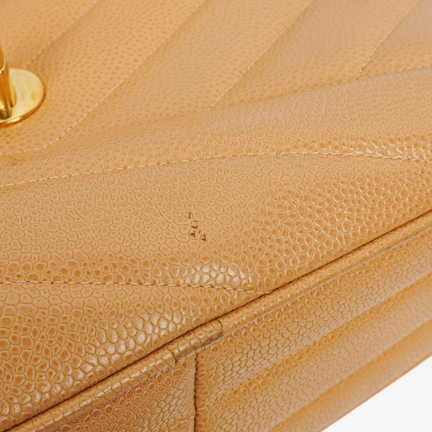 Chanel Beige Jumbo Caviar Diagonal Pocket Camera Bag