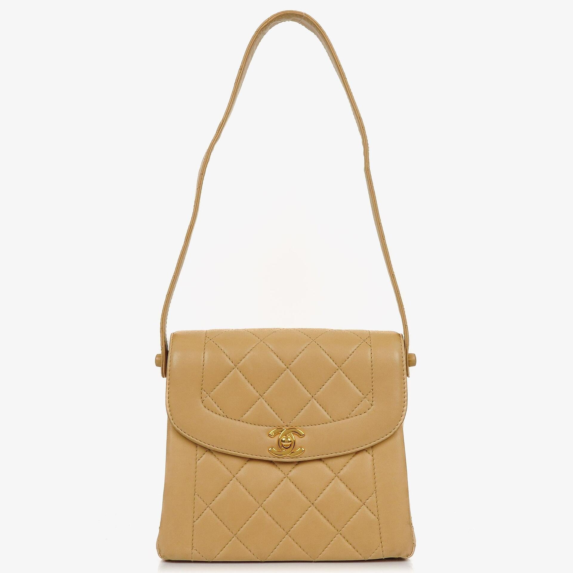 Chanel Beige Quilted Lambskin Diana Shoulder Bag With 24K Gold-Plated Hardware